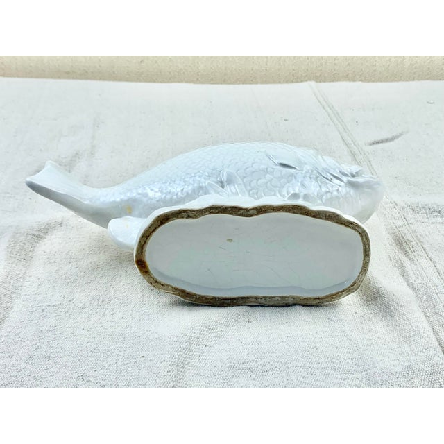 White Vintage Majolica Style Fish Cachepot For Sale - Image 8 of 9
