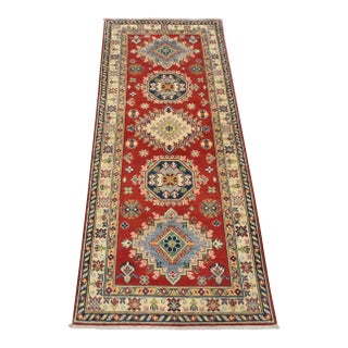 Kazak Runner 2’9” X 6’6” Red Wool Tribal Hand-Knotted Oriental Rug For Sale