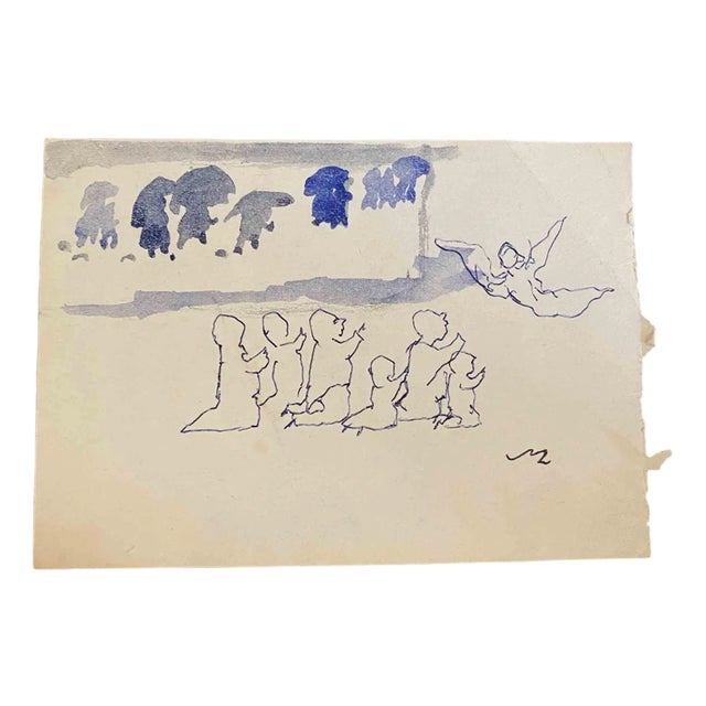 Mino Maccari, Composition, Ink & Watercolor, Mid-20th Century For Sale