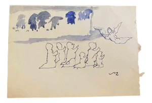 Mino Maccari, Composition, Ink & Watercolor, Mid-20th Century