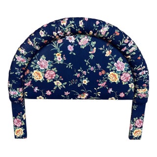 1980s Navy Blue Floral Upholstered Twin Headboard For Sale