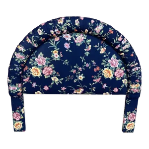 1980s Navy Blue Floral Upholstered Twin Headboard