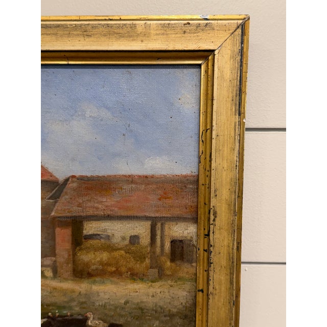 This is a signed 19th Century countryside landscape oil painting featuring a woman figure working and harvesting in the...