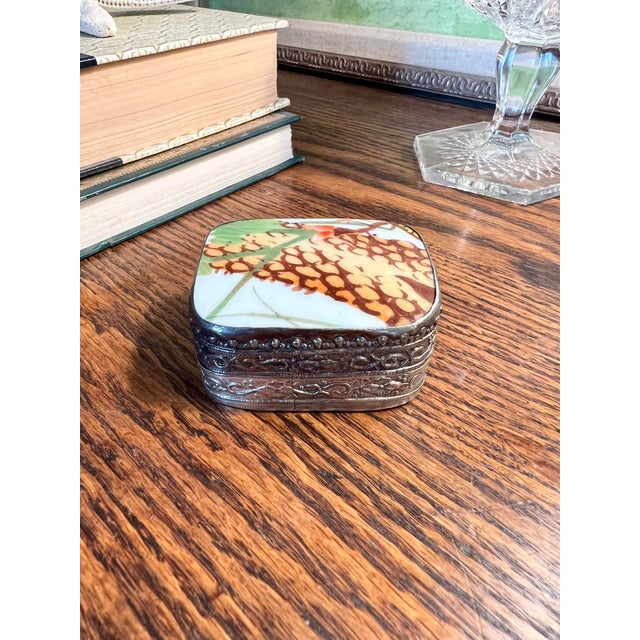 1960s Vintage Chinese Porcelain Shard Box, Silver Box With Porcelain ...