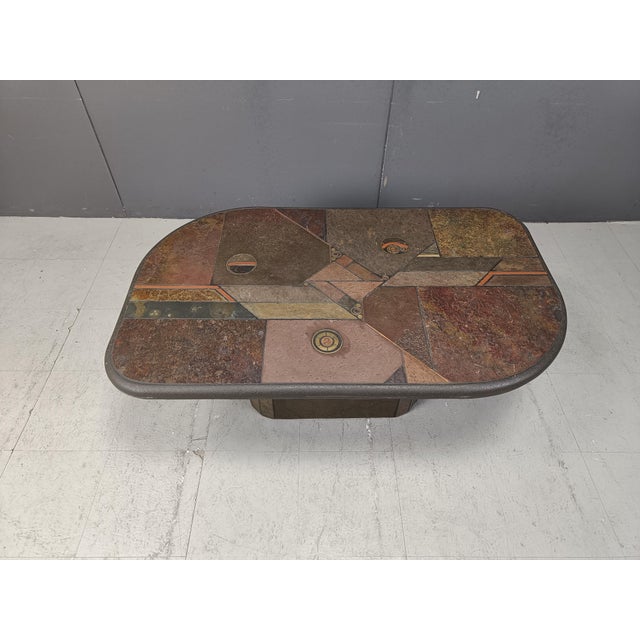1980s Brutalist Slate Stone Coffee Table attributed to Coffee Table, 1980s For Sale - Image 5 of 8