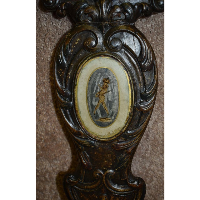 Antique Walnut Dining Chairs Italian Venetian Reverse Painted Glass Pair 1910s For Sale - Image 4 of 12