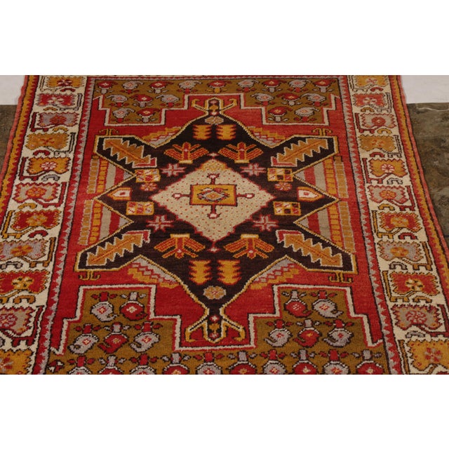 Hand-Knotted Antique Kirsehir Rug in Red Gold Medallion Tribal Pattern For Sale - Image 4 of 6