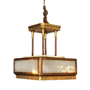 Antique Pendant Light Art Deco Style Brass and Glass