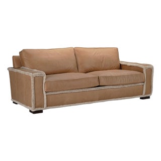 Uptown Loomlan Austin Leather Sofa With Shearling Trim - American Made For Sale