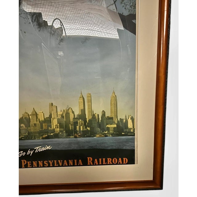 New York Go by Train Pennsylvania Railroad 1949 Large Framed Travel Poster For Sale In Portland, OR - Image 6 of 6