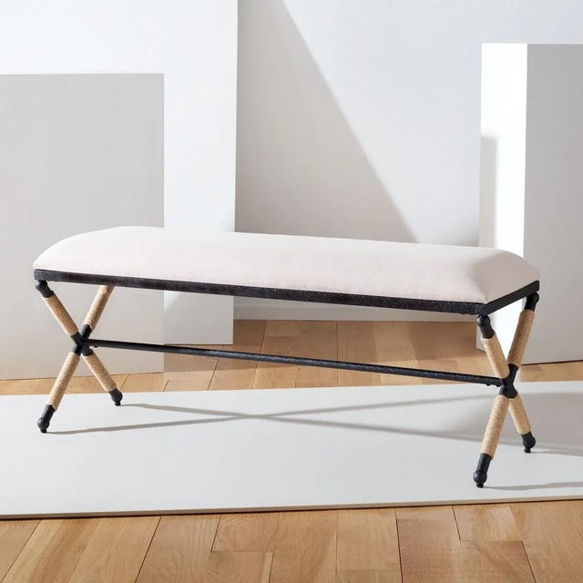 Classic design goes coastal-chic in this contemporary Carmelo Bench. Carmelo’s timeless crossed black wood base is given a...