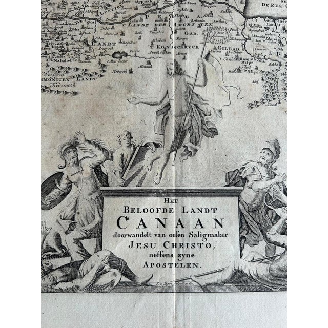 Beige Anctique Map of Israel with Biblical Scenes by Jagen, 1748 For Sale - Image 8 of 10