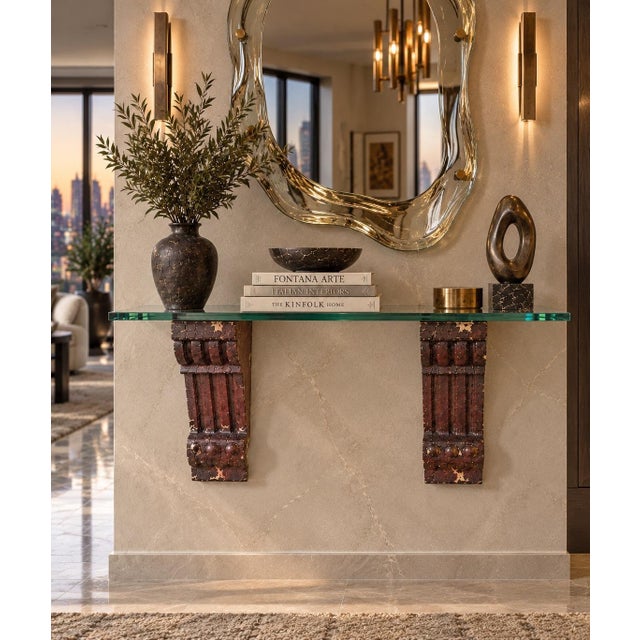 Brick Red A Pair of Antique 19th Century Carved Wooden Corbels With Fluted and Acanthus Leaf Details. For Sale - Image 8 of 10