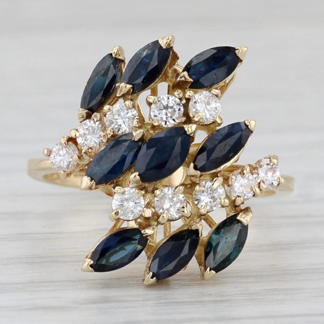 2.40ctw Blue Sapphire Diamond Ring 14k Yellow Gold Size 6.5 Cocktail For Sale In Greensboro - Image 6 of 8