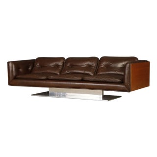 Warren Platner Walnut and Leather Floating Case Sofa for Lehigh Leopold, C. 1970 For Sale