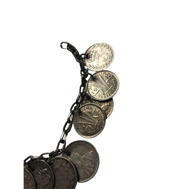 Wwii Era Canadian, English & Australian Solid Silver Coin Charm Bracelet For Sale In Los Angeles - Image 6 of 7