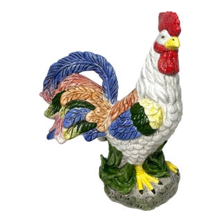 1980’s Rooster Ceramic Sculpture Pink, Green & Blue For Sale