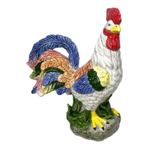 1980’s Rooster Ceramic Sculpture Pink, Green & Blue