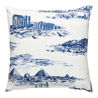 The House of Scalamandré Cairo Toile Pillow, Lapis For Sale