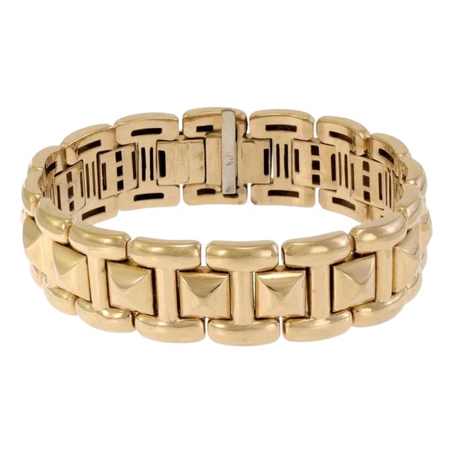 Estate 18k Yellow Gold Pyramid Link 16mm Wide Bracelet France For Sale