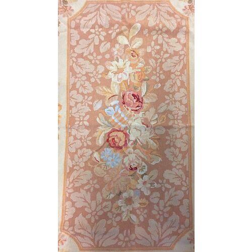 Antique French 47" × 68" floral aubusson design tapestry or rug in a needlepoint weave... No maker's marks.