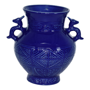 Chinese Cobalt Blue-Glazed Alter Vessel Dragon Handles