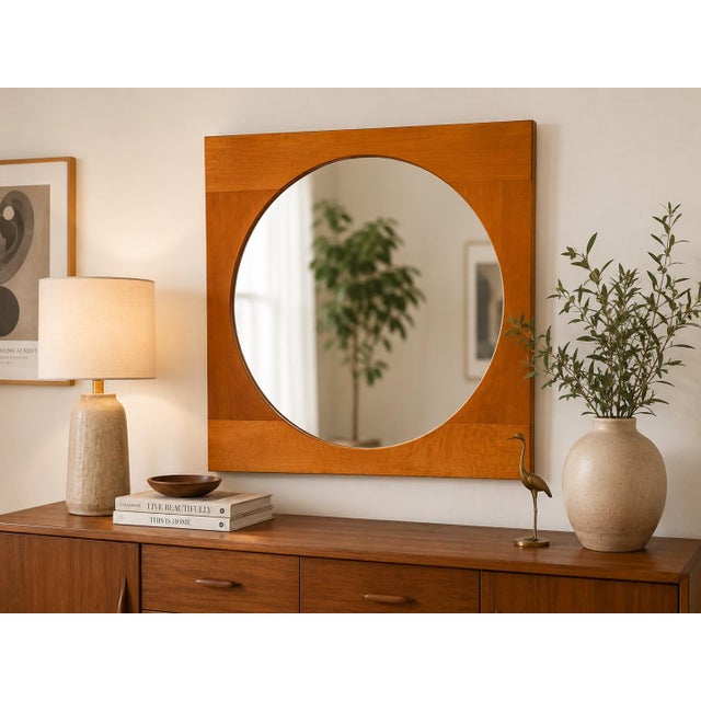 Vintage Mid-Century Modern Blonde Maple Geometric Wall Mirror, 29.5" For Sale - Image 4 of 9