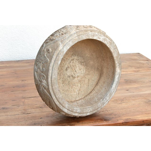 1950s Deep Relief Floral Stone Round Bowl For Sale - Image 5 of 6