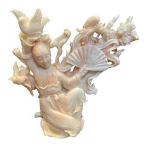 Mid 20th Century Kwan Yin Sculpture, Angel Skin Coral