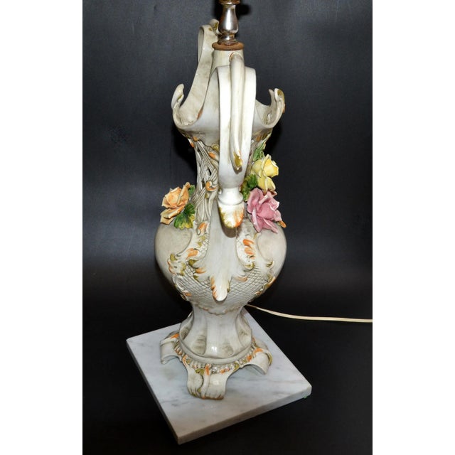 1970s Marked Capodimonte Porcelain Floral & Basket Weave Table Lamp Italy Marble Base Chairish