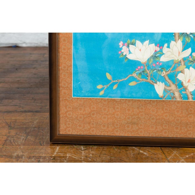 Asian 19th Century Qing Dynasty Turquoise Birds Perched in a Tree Print For Sale - Image 3 of 13