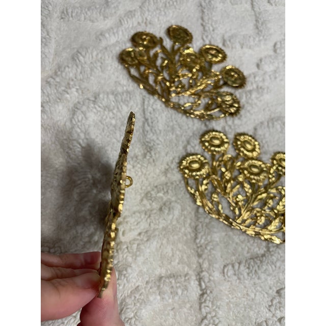 Mid-Century Modern Vintage Dionne Gold Floral Metal Wall Art Set For Sale - Image 3 of 7