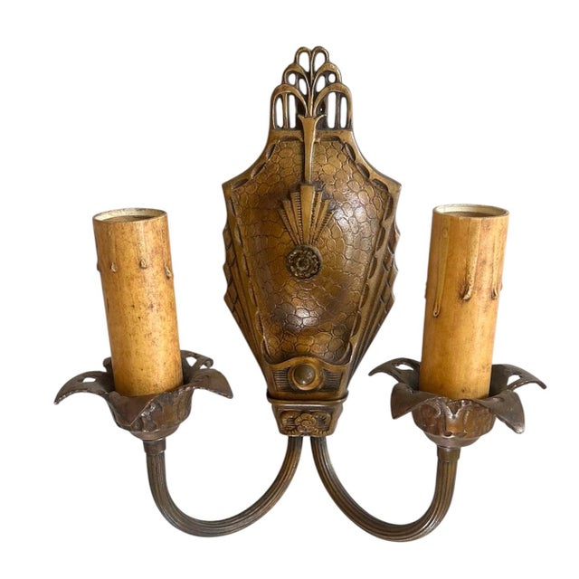 1930s Bronze Art Deco Wall Sconces - a Pair For Sale In Los Angeles - Image 6 of 6