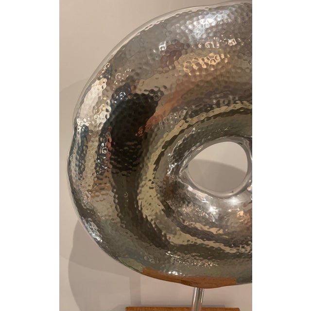Modern Hammered Nickel Ring Sculpture For Sale - Image 4 of 4