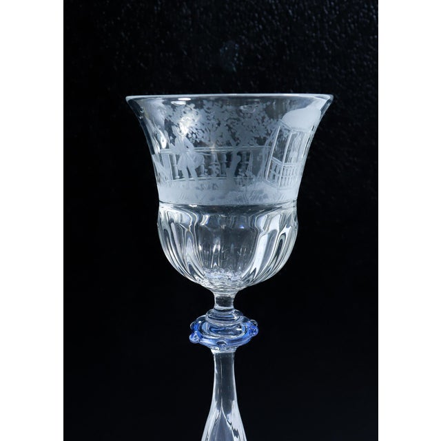 Pair of Salviati Engraved Venetian / Murano Glass Wine Goblets or Stems For Sale - Image 11 of 13