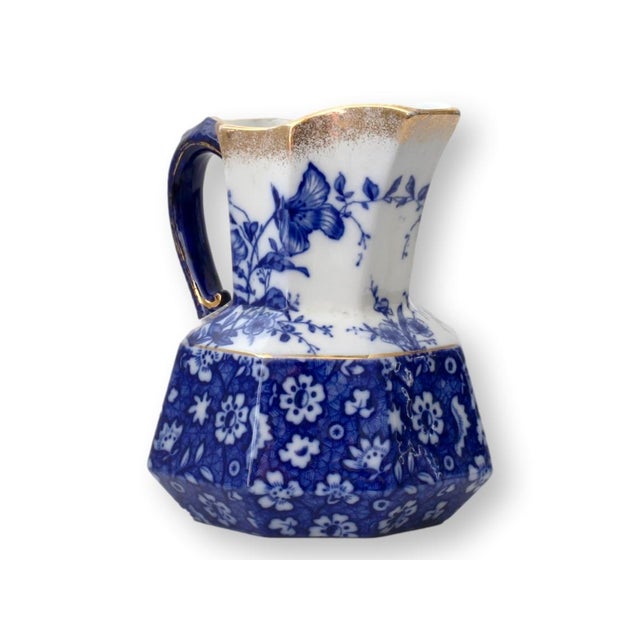 Antique English Flow Blue Pitcher For Sale - Image 4 of 6