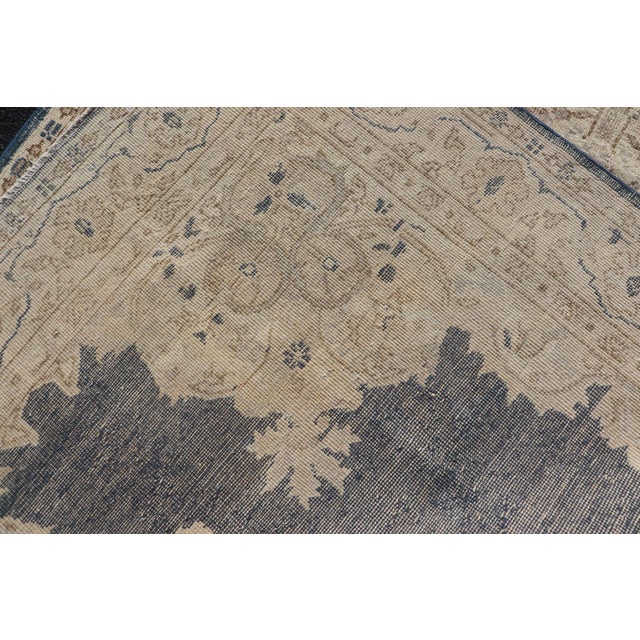 Distressed Turkish Carpet With Floral Design in Blue, Tan, Taupe, and Cream 5'2 X 8'5 For Sale - Image 10 of 10