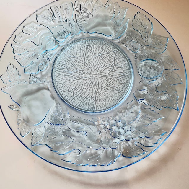 French Country Kig Vintage 10.5" Blue Pressed Glass Grapes and Leaves Tableware Dinner Plates, Set of 7 For Sale - Image 3 of 11