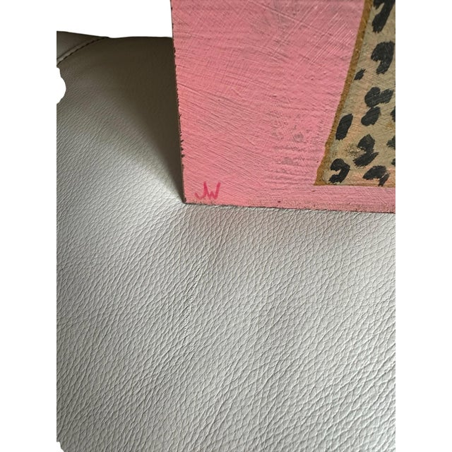 1970s Original Contemporary Folk Art Painting of Girl in Leopard Print Dress on Pink Background For Sale - Image 9 of 9