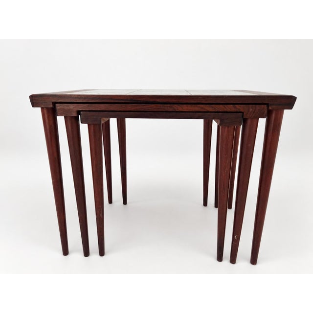 Rosewood Nesting Tables with Ceramic Tiles, Denmark, 1960s, Set of 3 For Sale - Image 10 of 18