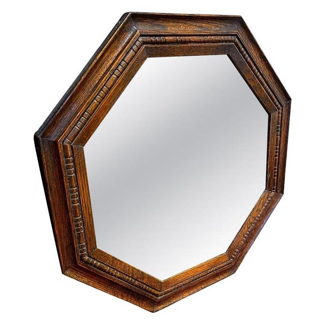 Antique Early 20th Century Octagonal Oak Wall Mirror, 1920s For Sale - Image 6 of 6
