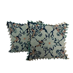 Hand Embroidered in Peru Blue, Pink, and White Floral Pillows - Pair