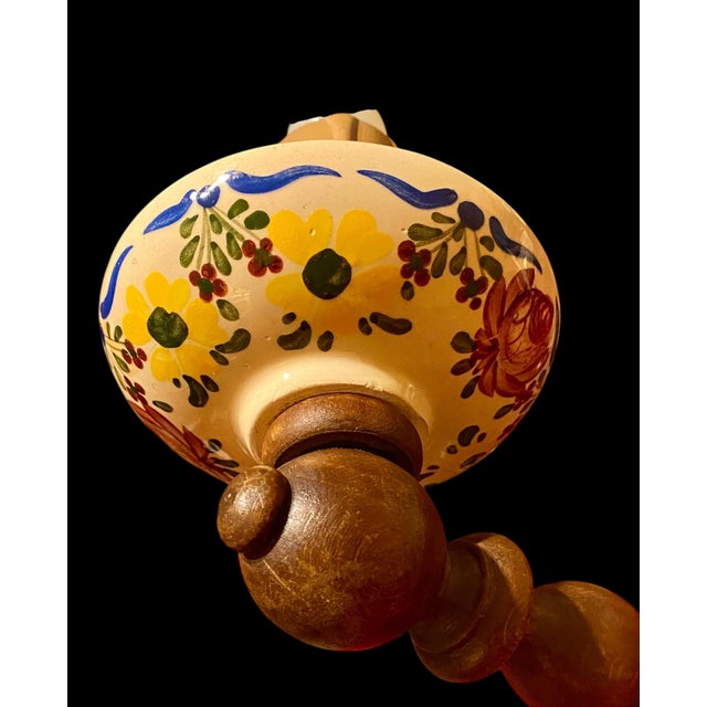 Wood Antique French Carved Walnut and Hand Painted Faience Wall Sconce C 1915 For Sale - Image 7 of 13