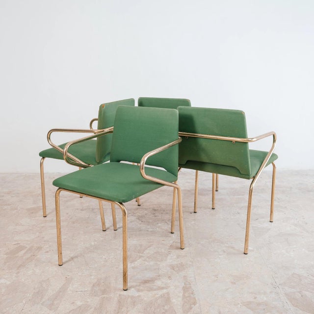 Forest Green Hollywood Regency Chairs in Green Fabric and Gold Metal, 1970s, Set of 4 For Sale - Image 8 of 14