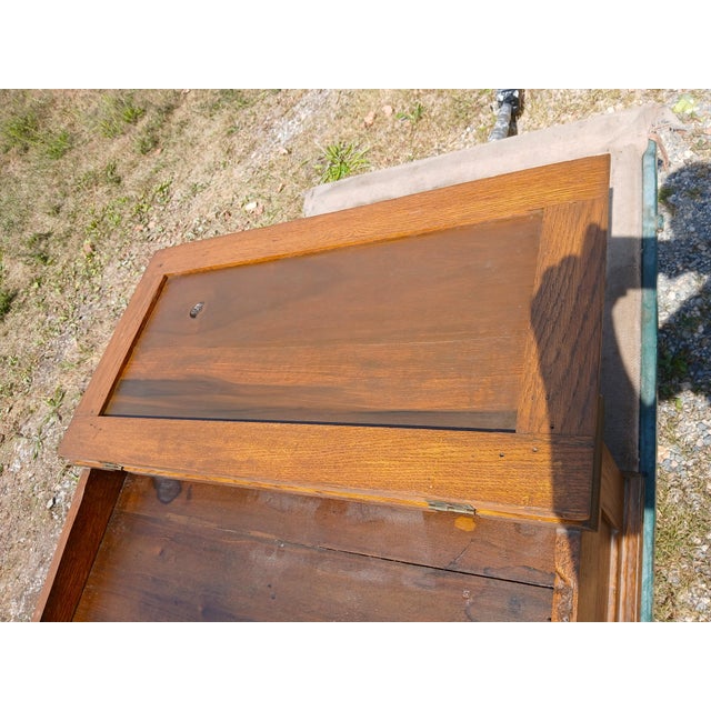 Wood Antique Oak 4 Drawer Lift Top Spool Cabinet Desk 1890s For Sale - Image 7 of 12