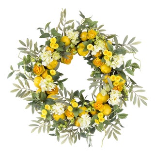 Lemon Floral Wreath 28"D For Sale
