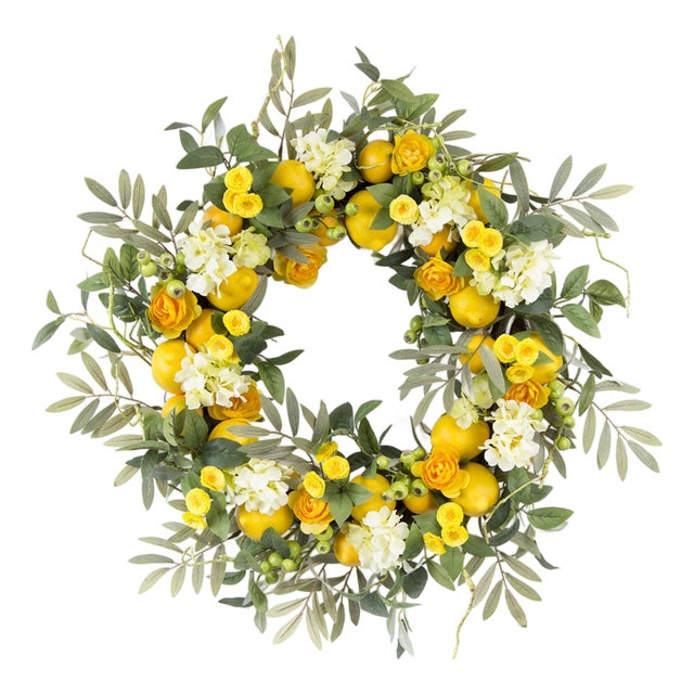 Lemon Floral Wreath 28"D For Sale