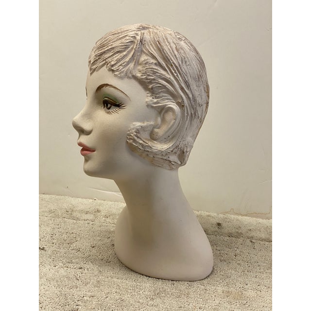 Vintage 1970s Hat Wig Stand Head Store DIsplay Long Neck Ceramic Mannequin For Sale - Image 9 of 12