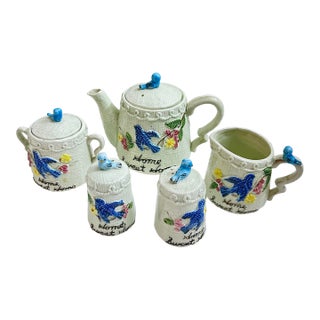 Vintage Enesco "Bluebird" Ceramic Tea Set Featuring a "Home Sweet Home" For Sale