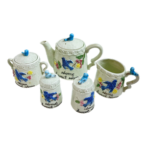 Vintage Enesco "Bluebird" Ceramic Tea Set Featuring a "Home Sweet Home"